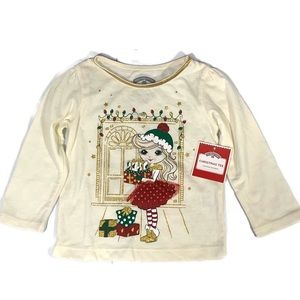 Holiday Time Christmas Tee Ivory Long Sleeve Top